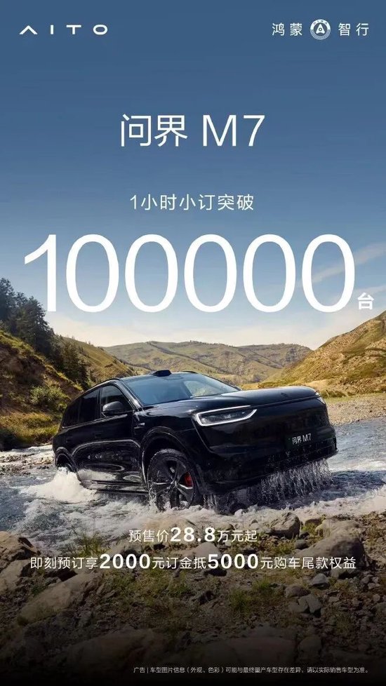 森利网 “服务器崩了”！新问界M7，预售1小时小订破100000台